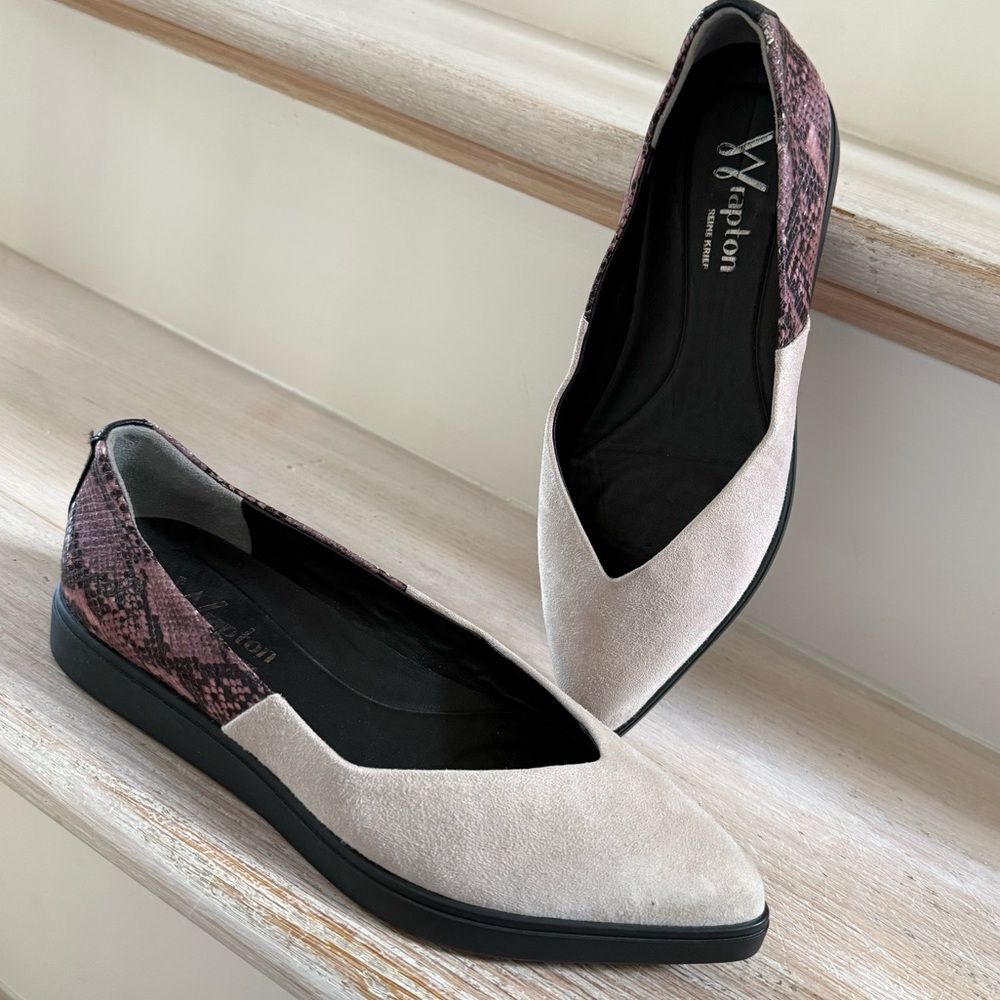 Wrapton Reine Krief Peace Mauve Kid Suede Flats   with Mauve Snake Print 6M NWOB